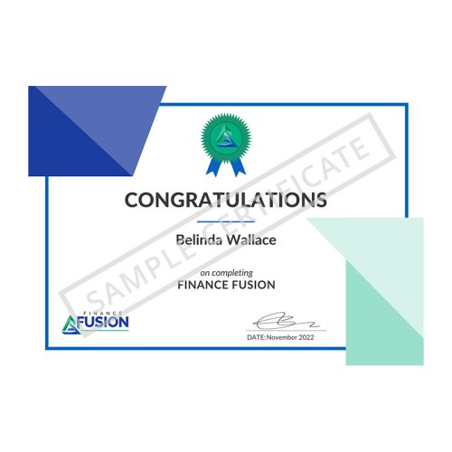 Finance Fusion | Course Completion Sample Certificate